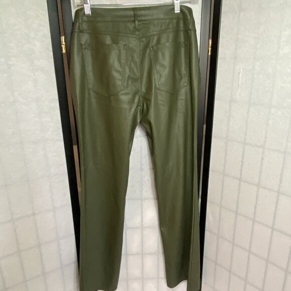 Wild Fable Low Rise Faux Leather Vegan Pleather Flare Jeans Pants Olive NWT 4 - Picture 2 of 13